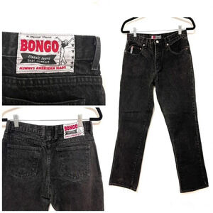 VTG BONGO High-Waisted Straight Leg Black Denim Jeans - 90s Rare Patch Vintage
